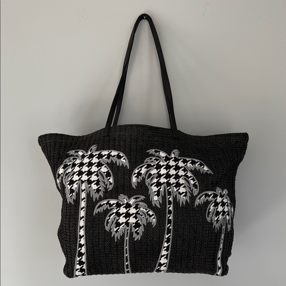 Vera Bradley Black & White Houndstooth Palm Tree Tote / Beach Bag